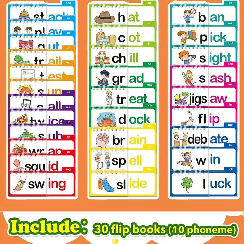 30 Read and Rhyme Flip Books Word Family Flip Books Flash Cards ABC Vocabulary Cards Educational Reading Game