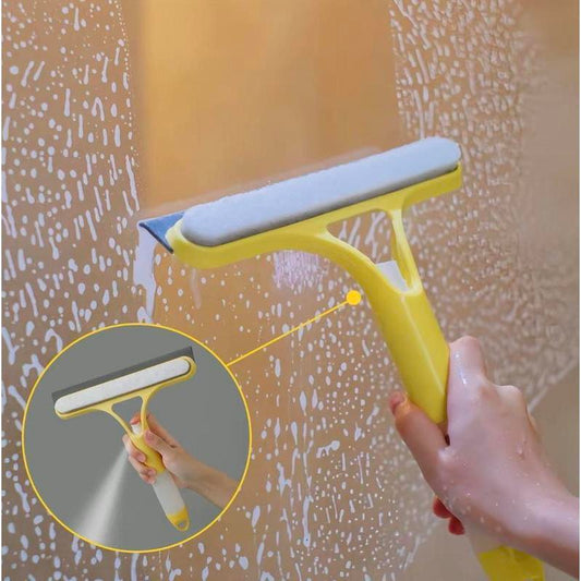 3 in 1 Window Cleaning Tool with Spray, Lightweight Squeegee and Microfiber Scrubber for Car Windshield, Bathroom, Kitchen, Glass, Mirror, and Home Window Surfaces