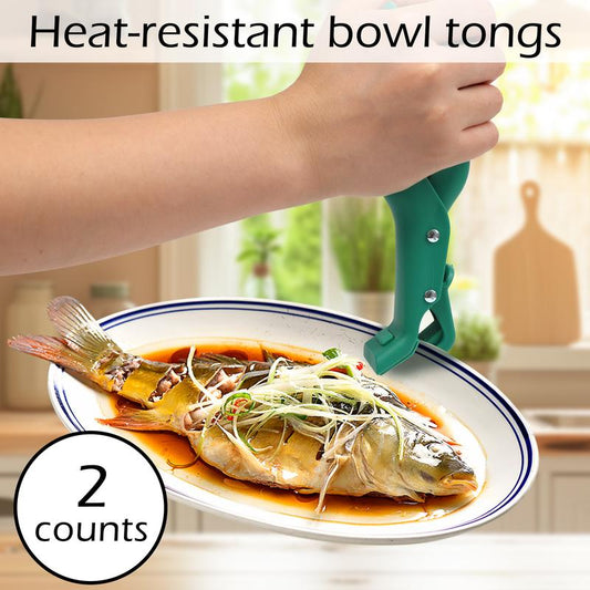 2 Counts Hot Plate Gripper, Multi-Purpose Anti-Scald Tool for Bowls, Plates, Pans, Serving as Holder, Clip, Tongs, Clamp in Kitchen Red & Green