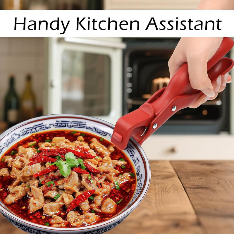 2 Counts Hot Plate Gripper, Multi-Purpose Anti-Scald Tool for Bowls, Plates, Pans, Serving as Holder, Clip, Tongs, Clamp in Kitchen Red & Green