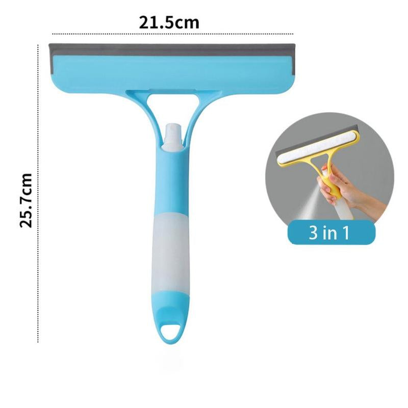 3 in 1 Window Cleaning Tool with Spray, Lightweight Squeegee and Microfiber Scrubber for Car Windshield, Bathroom, Kitchen, Glass, Mirror, and Home Window Surfaces