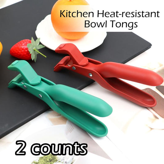 2 Counts Hot Plate Gripper, Multi-Purpose Anti-Scald Tool for Bowls, Plates, Pans, Serving as Holder, Clip, Tongs, Clamp in Kitchen Red & Green